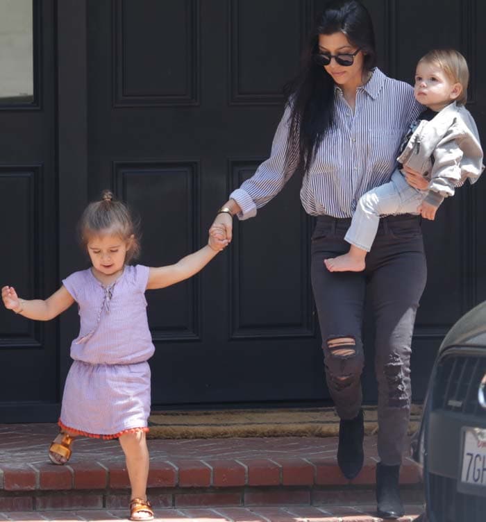 Kourtney Kardashian picks up her kids from singing class in Beverly Hills