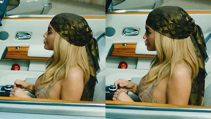 Kylie Jenner covers her blonde hair with a Louis Vuitton scarf in her new commercial