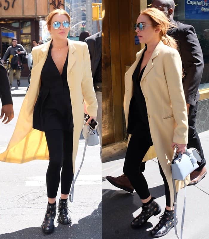 Lindsay Lohan wears Saint Laurent Lolita boots in SoHo