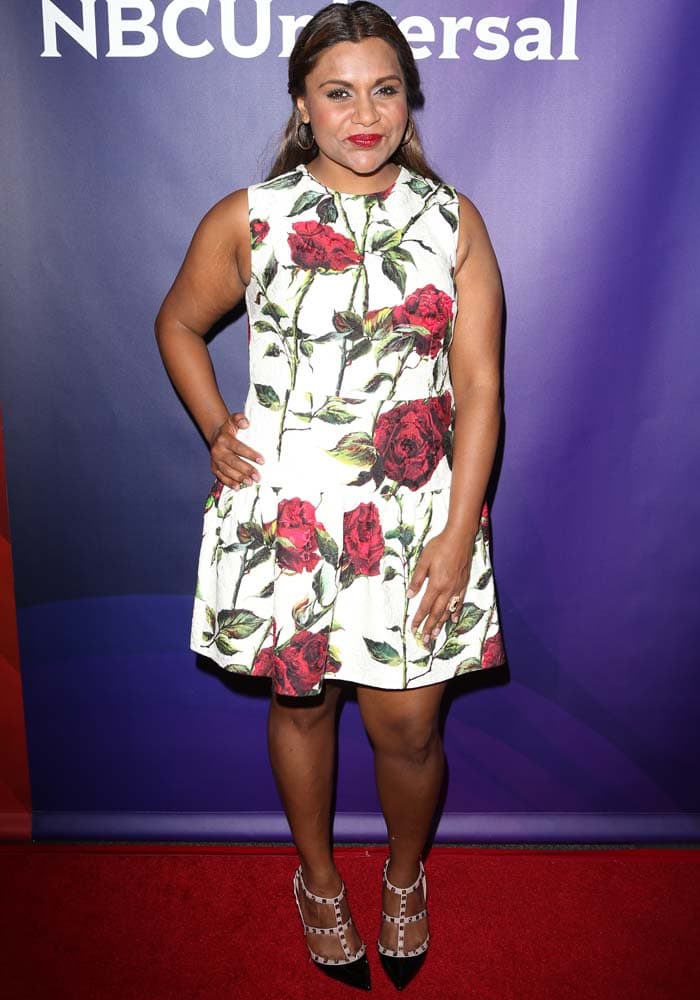 Mindy Kaling wears a flared floral Dolce & Gabbana dress on the red carpet