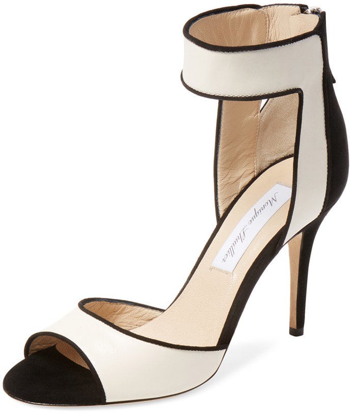 Monique Lhuillier High Heel Ankle-Wrap Sandal in Black Ivory