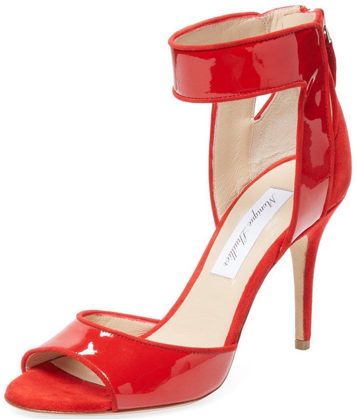 Monique Lhuillier High Heel Ankle-Wrap Sandal in Red