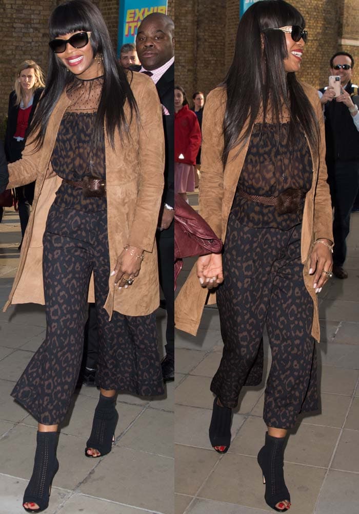 Naomi Harris wears a leopard-print culotte jumpsuit to a book signing in London