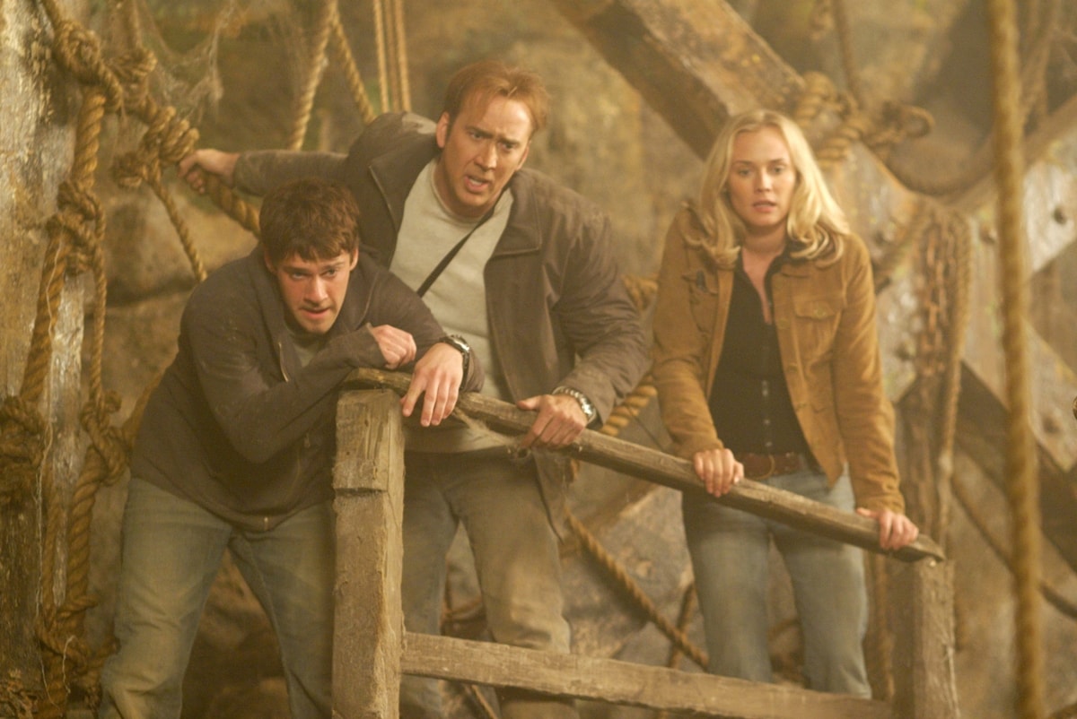 Justin Bartha as Riley Poole, Nicolas Cage as Benjamin Franklin Gates, and Diane Kruger as Dr. Abigail Chase in the 2004 American action-adventure film National Treasure