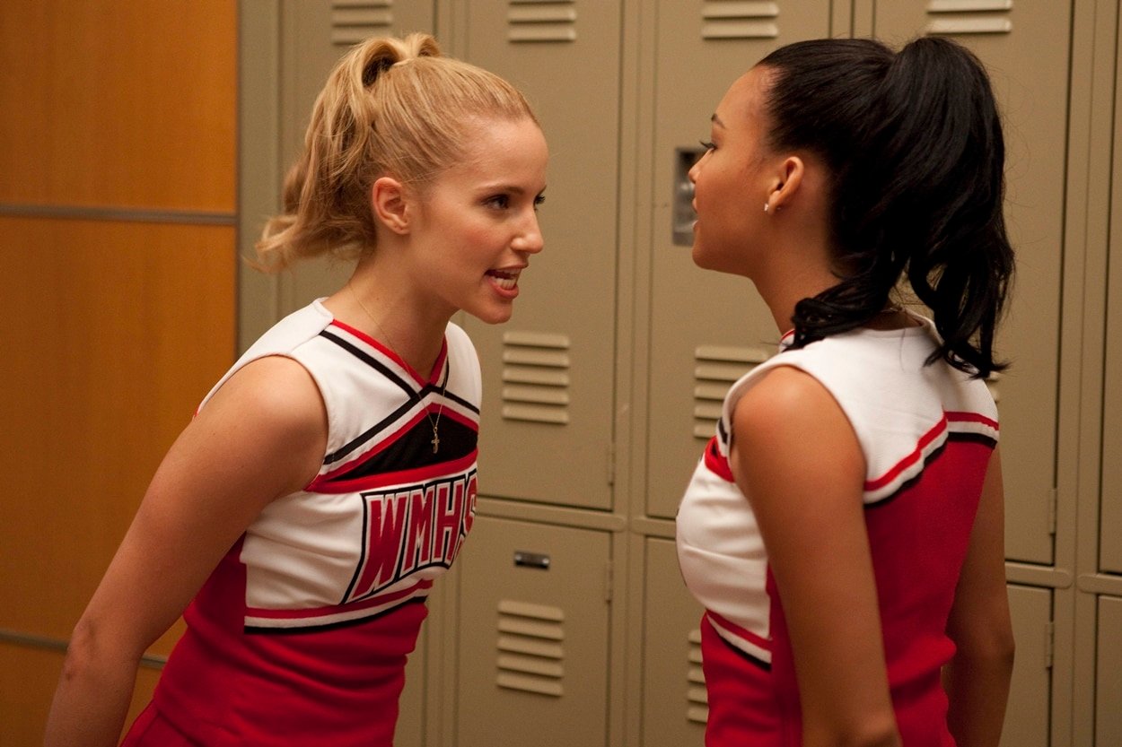 Naya Rivera as Santana Lopez and Dianna Agron as Quinn Fabray in the American musical comedy-drama television series Glee