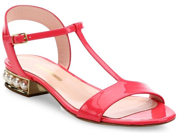 Nicholas Kirkwood 'Casati' Pearl-Embellished Flat Sandals in Blush Patent