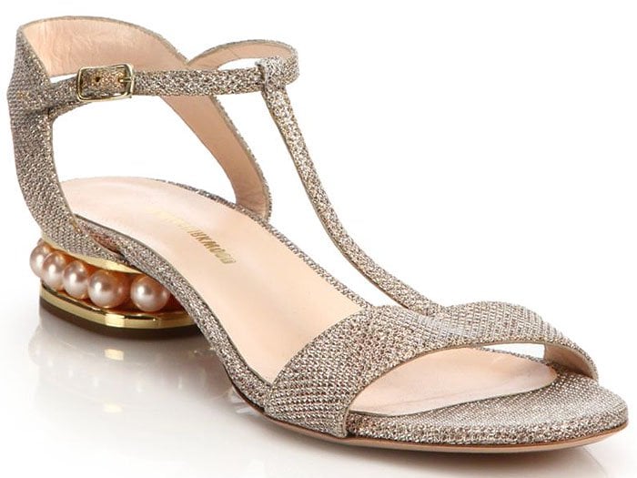 Nicholas Kirkwood 'Casati' Pearl-Embellished Flat Sandals in Champagne