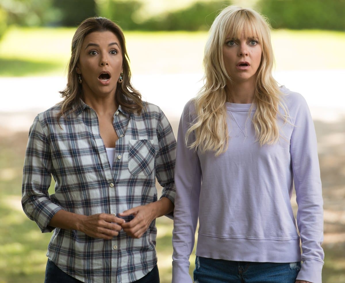 Anna Faris as Kate Sullivan and Eva Longoria as Theresa in the 2018 American romantic comedy film Overboard