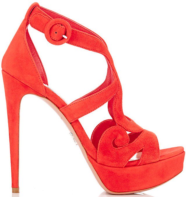 Prada Red Baroque Platform Sandals in Red