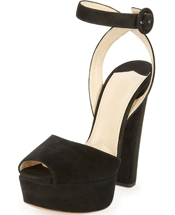 Black Prada Suede Platform Ankle-Wrap Sandals