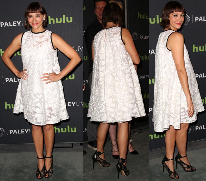 Rashida Jones wears a white Victoria Beckham dress to a PaleyFest panel