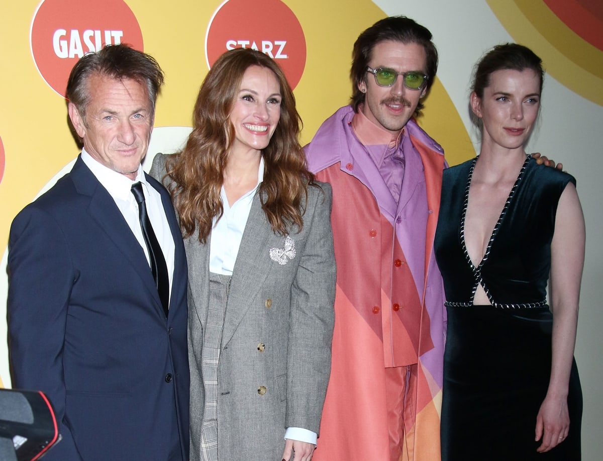 Sean Penn, Julia Roberts, Dan Stevens, and Betty Gilpin attend the premiere of "Gaslit"