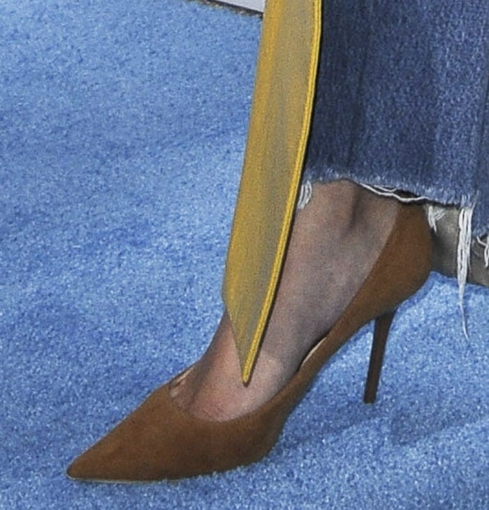 Selena Gomez's feet in suede "BB" pumps