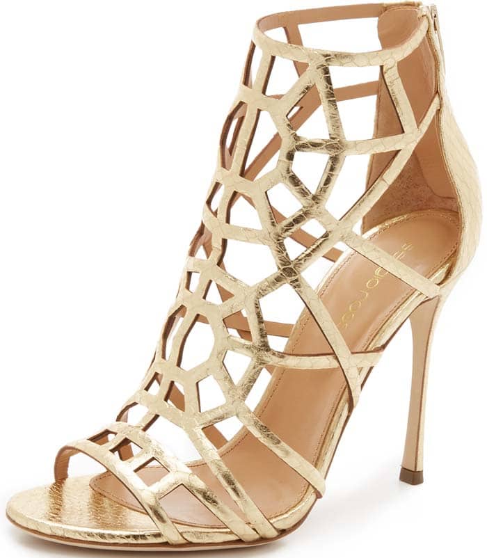 Gold Sergio Rossi "Puzzle" Metallic Elaphe Sandals