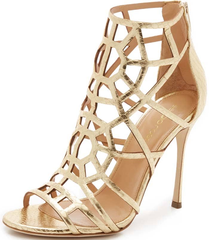 Gold Sergio Rossi "Puzzle" Metallic Elaphe Sandals