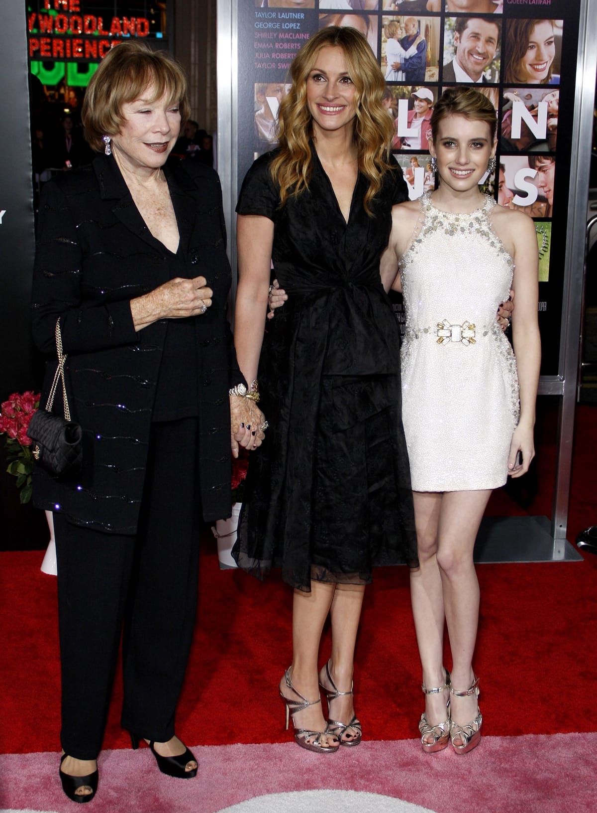 Shirley MacLaine, Julia Roberts, and Emma Roberts at the Los Angeles premiere of 'Valentine's Day'