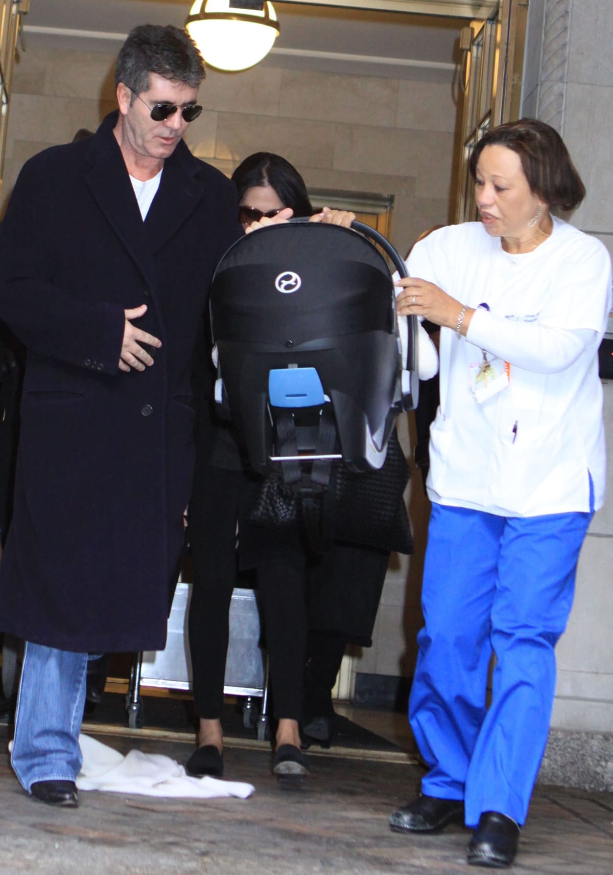 Simon Cowell leaves Lenox Hill Hospital (LHH) at the Upper East Side of Manhattan, New York City, with his newborn son Eric Cowell