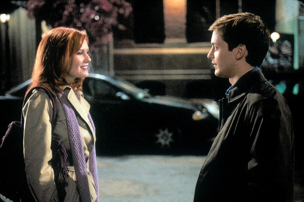 Tobey Maguire as Peter Parker / Spider-Man and Kirsten Dunst as Mary Jane "MJ" Watson in the 2002 American superhero film Spider-Man