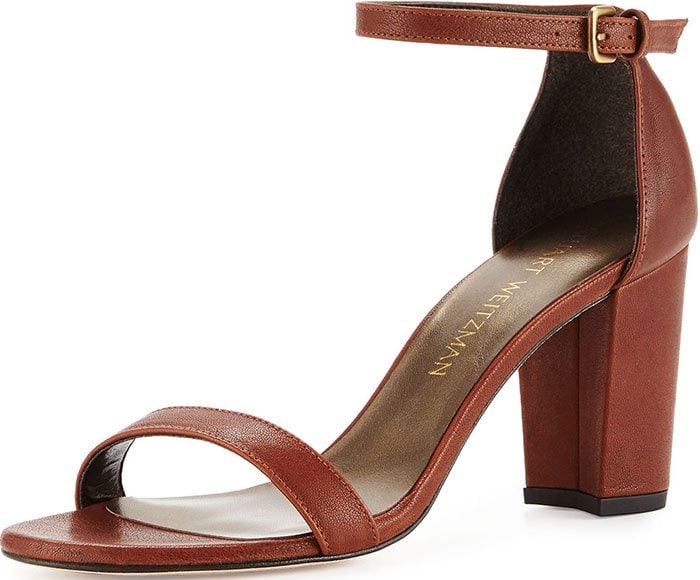 Stuart Weitzman Nearlynude Strap Heel Leather Sandals Walnut