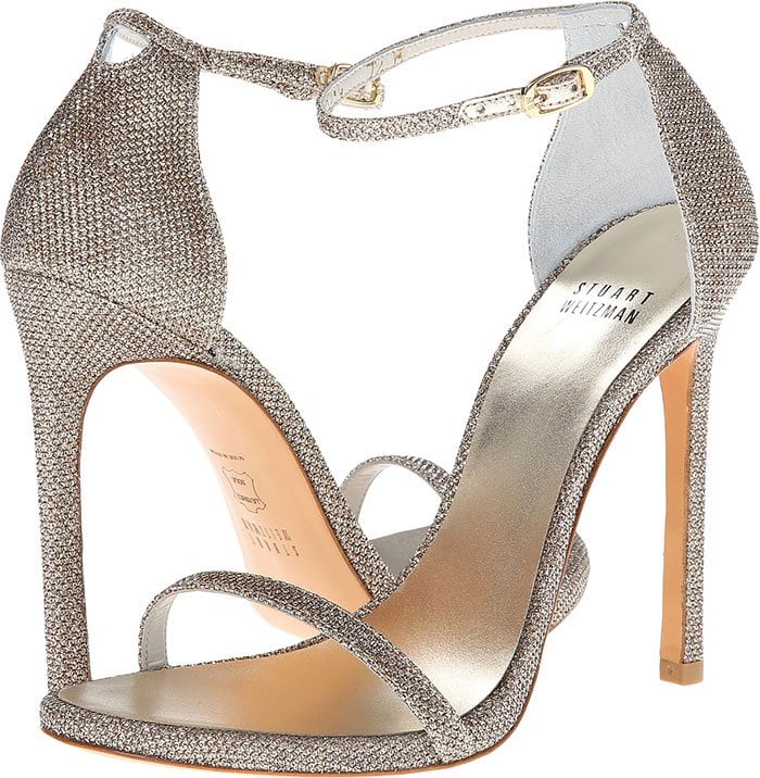 Stuart Weitzman "Nudist" Platinum Ankle Strap Sandals