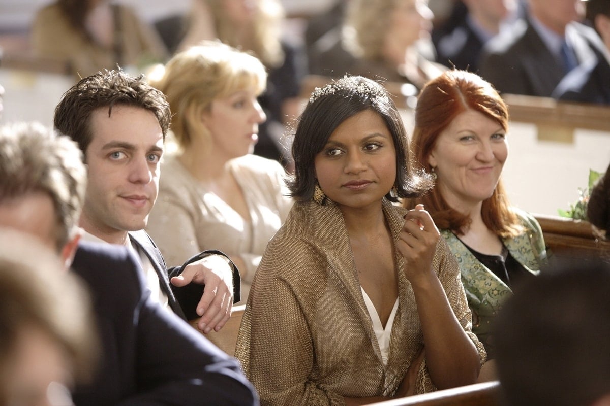 B. J. Novak stars as Ryan Howard, Mindy Kaling portrays Kelly Kapoor, and Kate Flannery holds the role of Meredith Palmer in the American mockumentary sitcom television series "The Office"