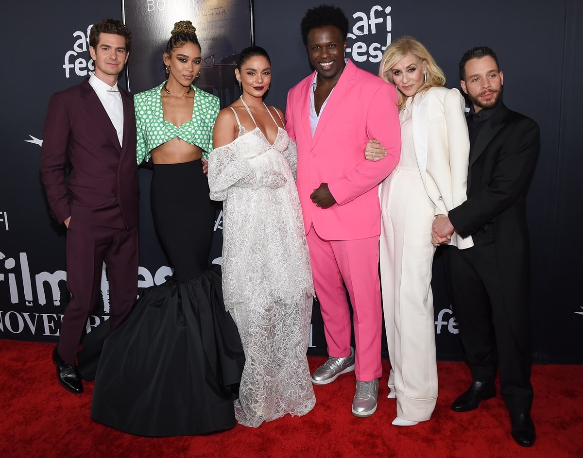 "Tick, Tick... Boom!" cast members Andrew Garfield, Alexandra Shipp, Vanessa Hudgens, Joshua Henry, Judith Light and Robin de Jesus pose on the red carpet