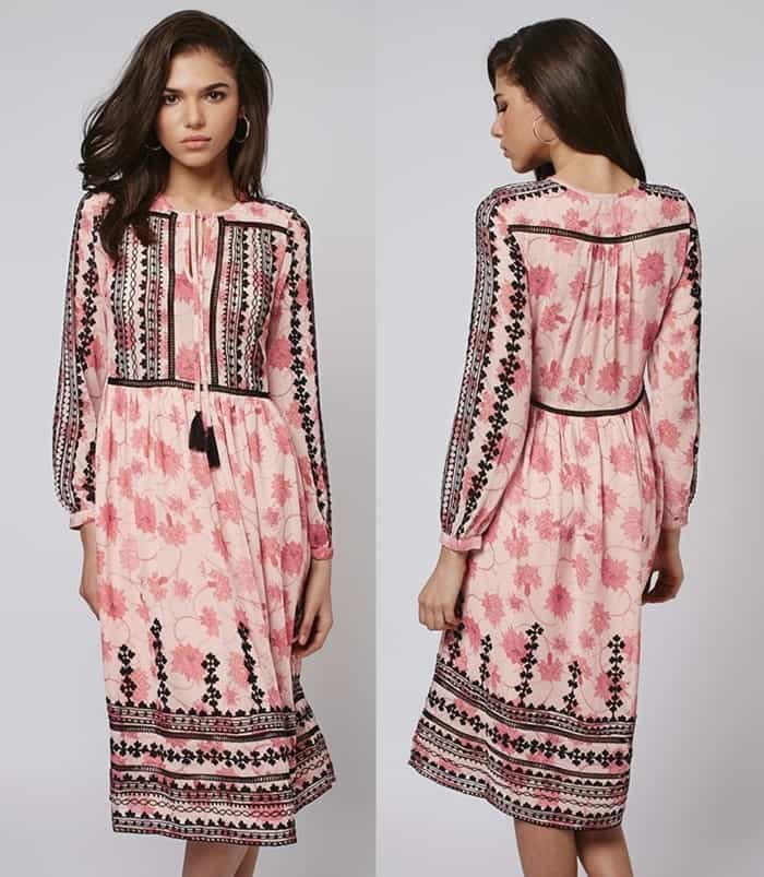 Topshop Embroidered Smock Dress