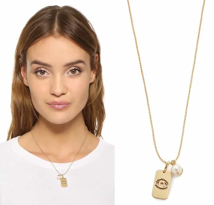 Tory Burch Evil Eye Charm Dog Tag Necklace