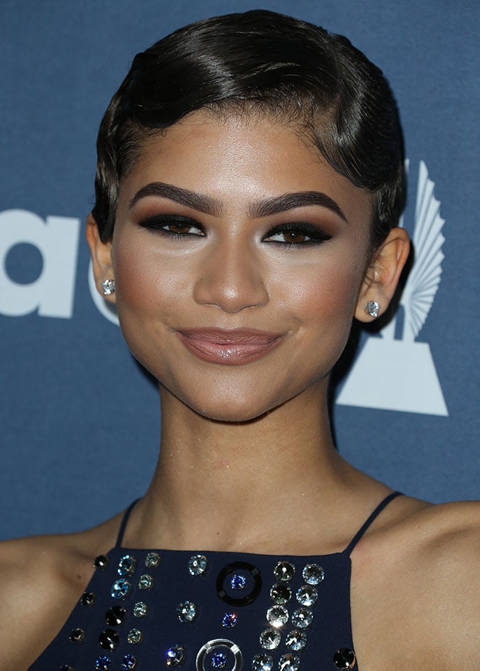 Zendaya Coleman slicks her hair back at the 27th annual GLAAD Media Awards