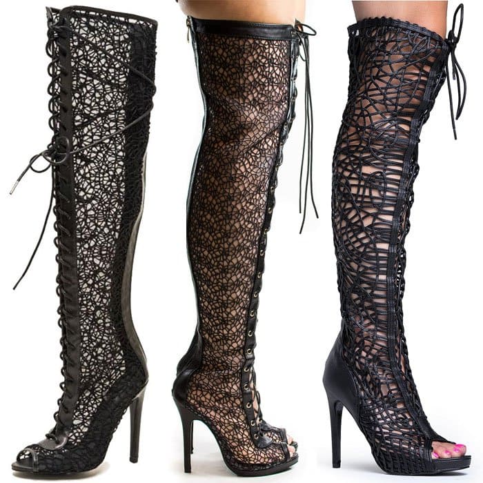 3 web lace-up over-the-knee boots