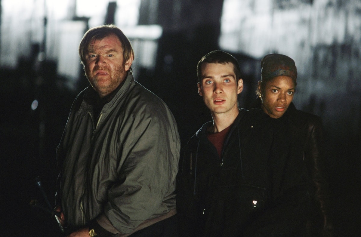 Naomie Harris as Selena, Brendan Gleeson as Frank, and Cillian Murphy as Jim in the 2002 British post-apocalyptic horror film 28 Days Later