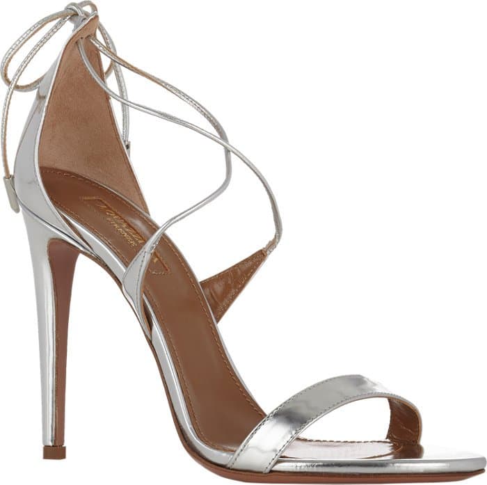 Aquazzura's 'Linda' sandals have been crafted in Italy from glossy silver leather