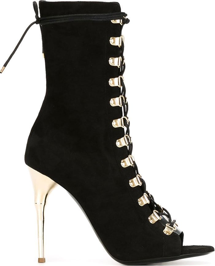 Balmain Ava lace-up suede boots black suede