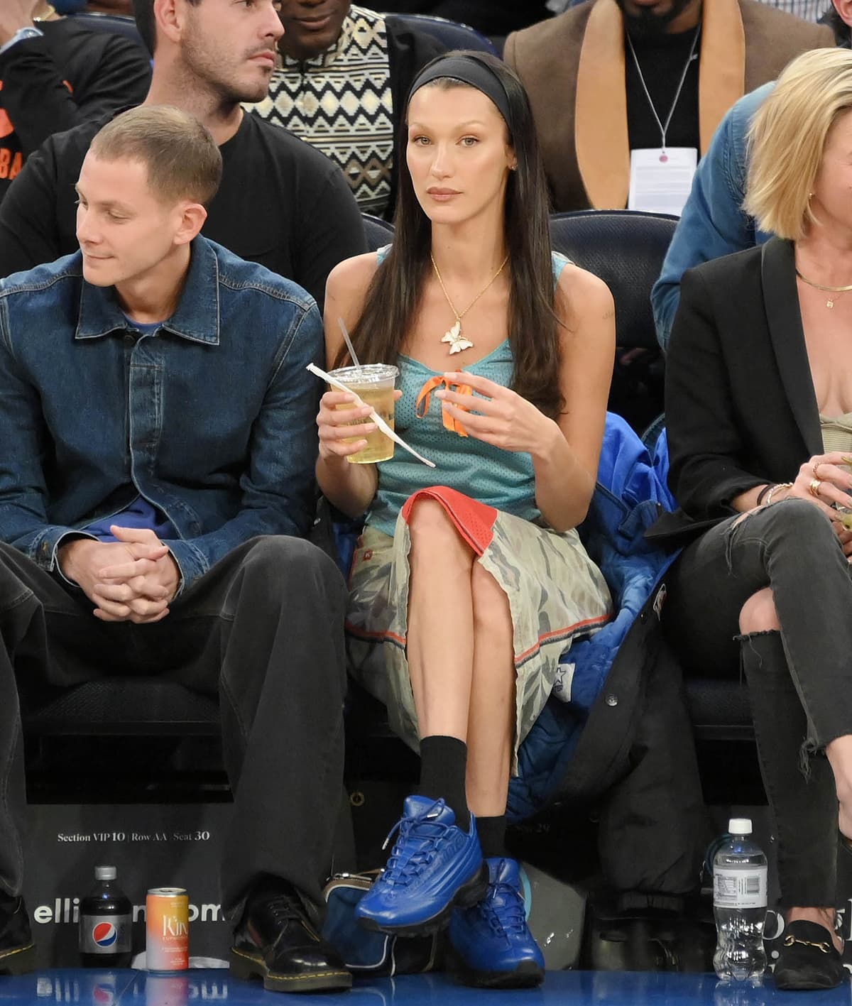 Bella Hadid looked relaxed in Nike Supreme x Air Max Lux Hyper Cobalt sneakers