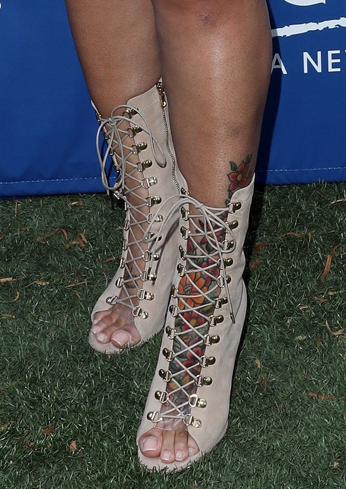 Blac Chyna shows off her feet in Balmain sandal booties