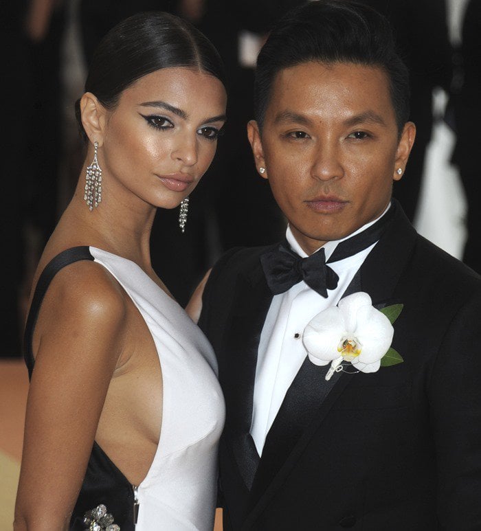 Emily Ratajkowski posing with Singapore-born Nepali fashion designer Prabal Gurung