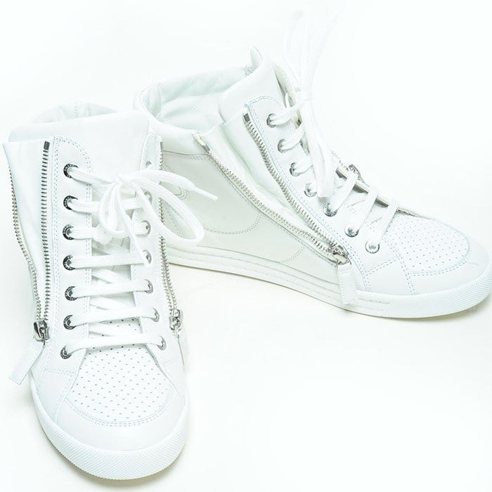 White Chanel Zip High-Top Sneakers