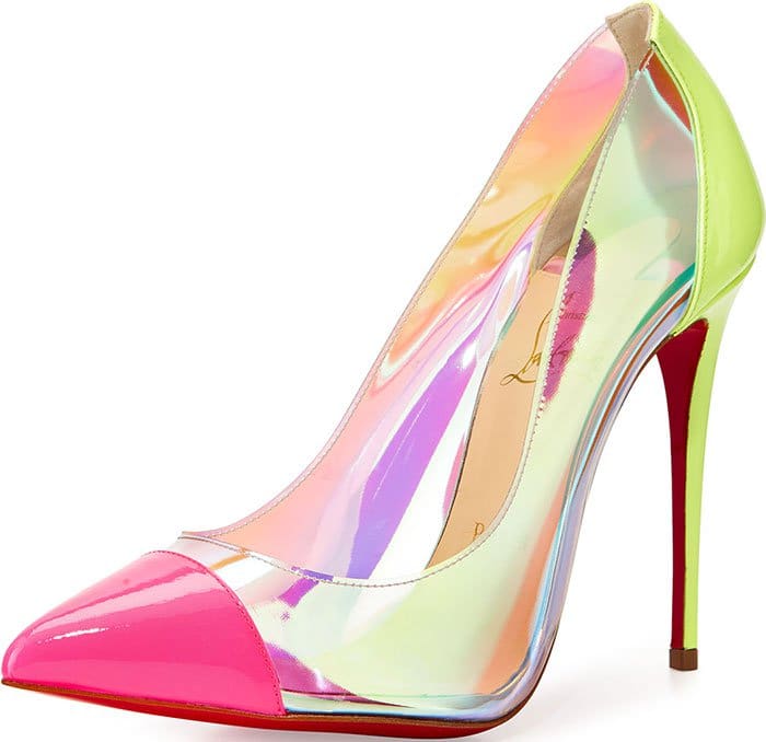 An iridescent finish adds eye-catching modern glamour to a perfectly poised pointy-toe pump