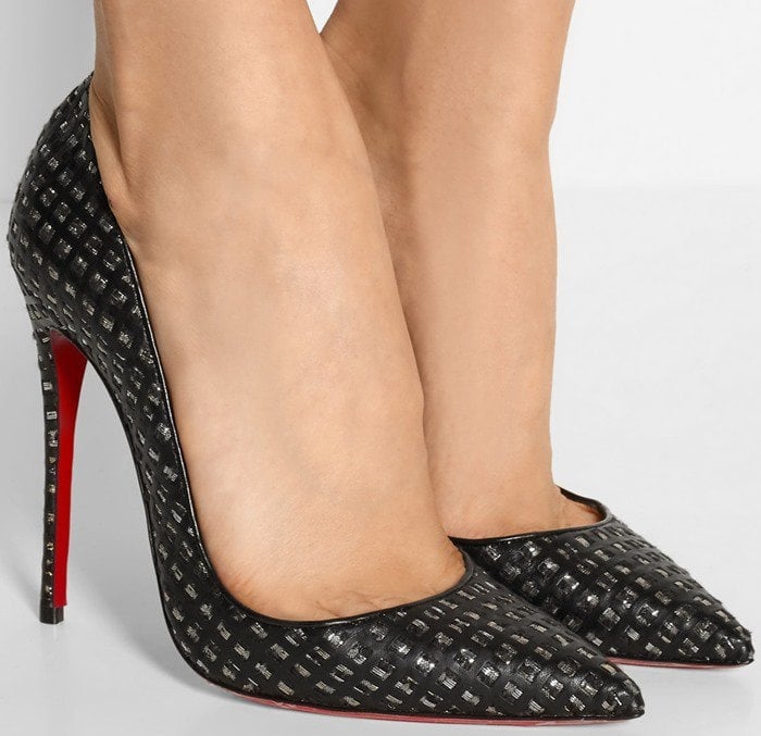 Christian Louboutin So Kate 120 cutout leather and tweed pumps