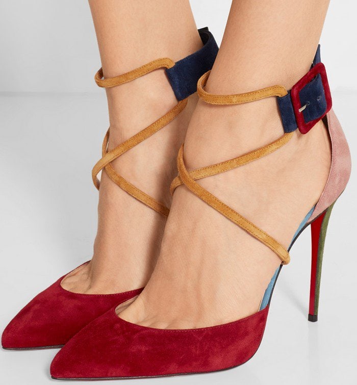 Red, pink, green, yellow, and navy suede pump from Christian Louboutin