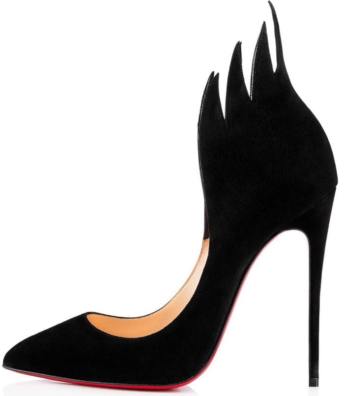 Black suede detailed pump with a pointed toe from Christian Louboutin