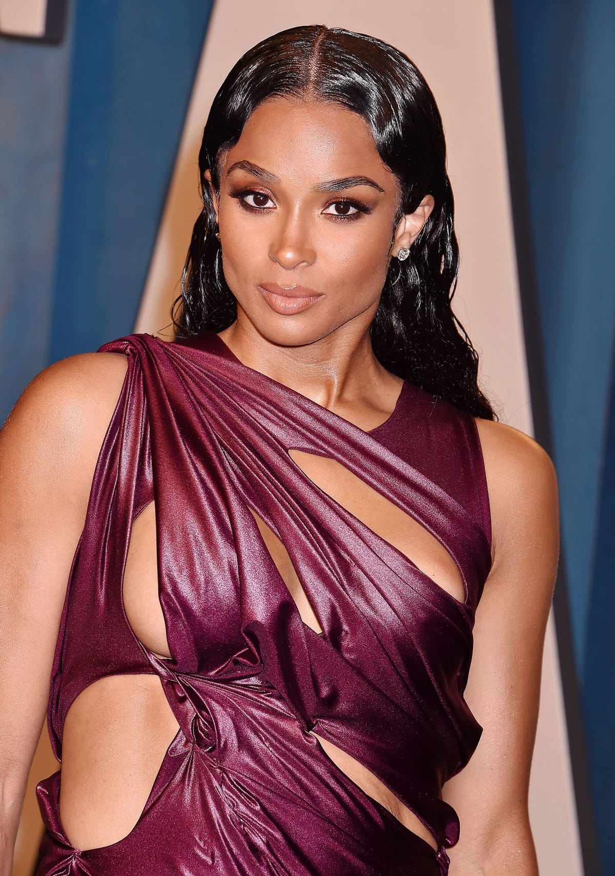 Ciara looked wet with slicked-back hair in a Di Petsa Spring 2022 dress