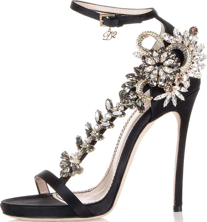 DSquared2 Jewel-Detailed Black Satin Sandals