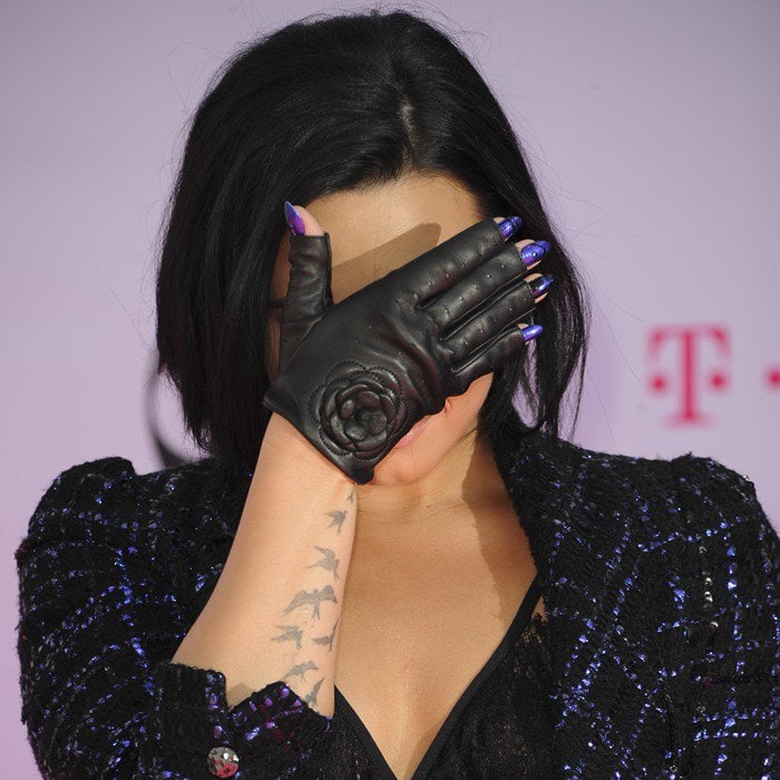 Demi Lovato wears her short dark hair down at the 2016 Billboard Music Awards