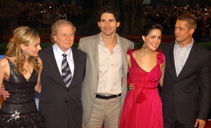 Actress Diane Kruger, Director Wolfgang Petersen, actor Eric Bana, actress Rose Byrne and actor and star Brad Pitt attend the official European premiere of the epic film "Troy"