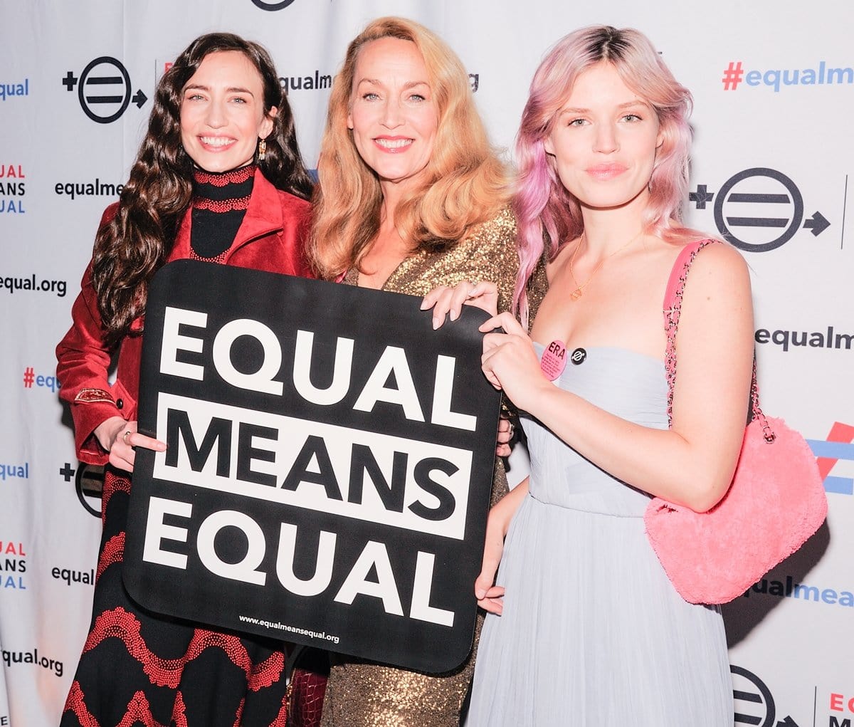 Jerry Hall with her lookalike daughters Elizabeth Jagger and Georgia May Jagger attend the Equal Means Equal event