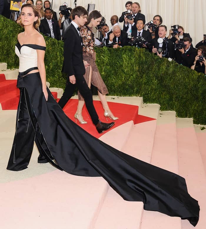 Emma Watson donned an ensemble from Calvin Klein Collection designed in collaboration with Eco-Age