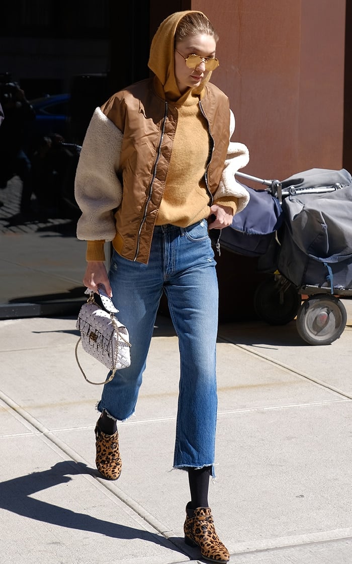 Gigi Hadid rocks Tabitha Simmons Gigi ankle boots while leaving her apartment