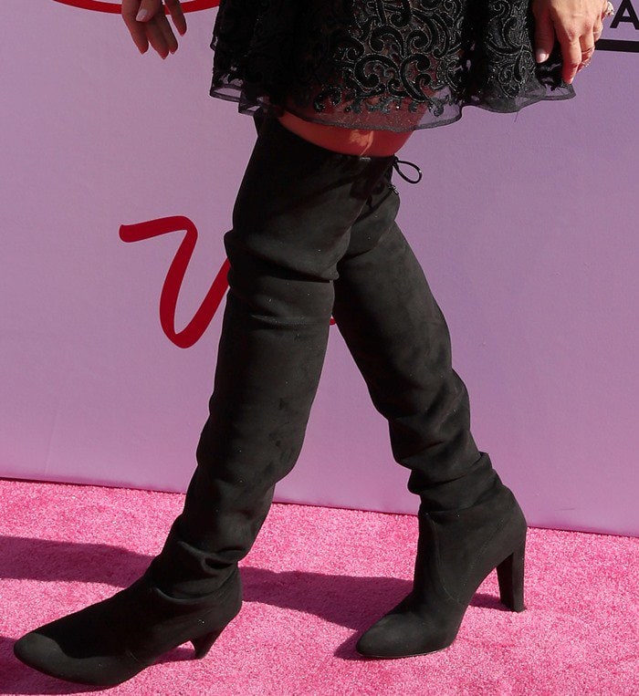 Jessica Alba wears black suede Stuart Weitzman's 'Highland' over-the-knee boots