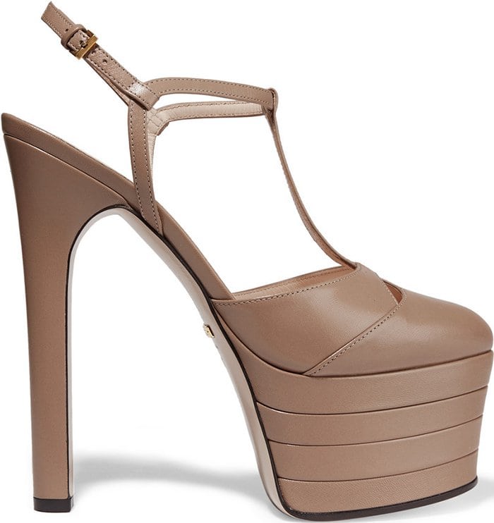 Gucci Angel Platform Pumps Taupe Leather